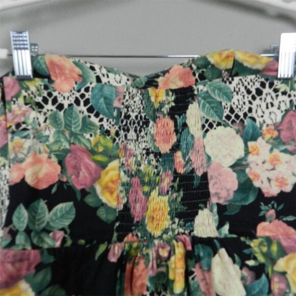 Antix Brazil Floral Strapless Dress Size M Black Green Pink Yellow Fit and Flare - Picture 10 of 12